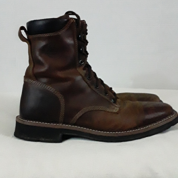 justin square toe work boots lace up